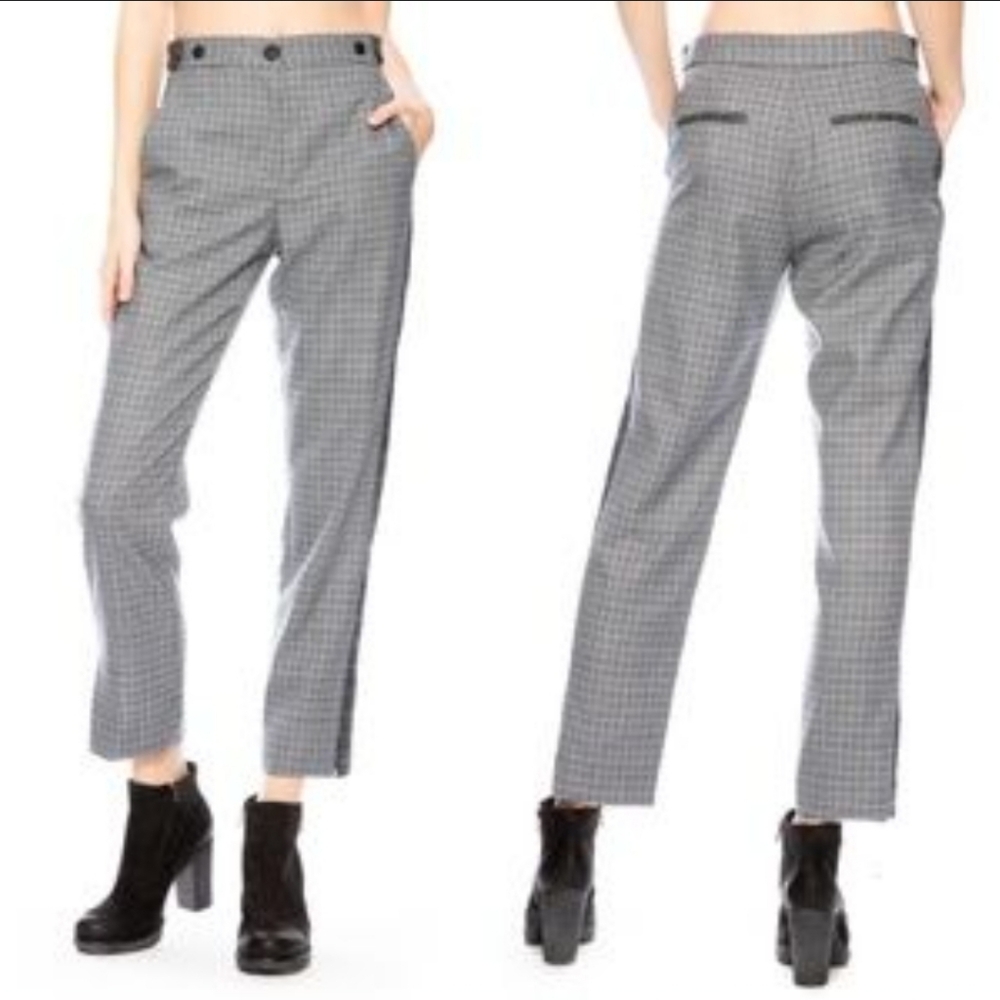 Rag & Bone Wool Blend Meki Check Plaid High Waisted Straight Leg Trouser Pants